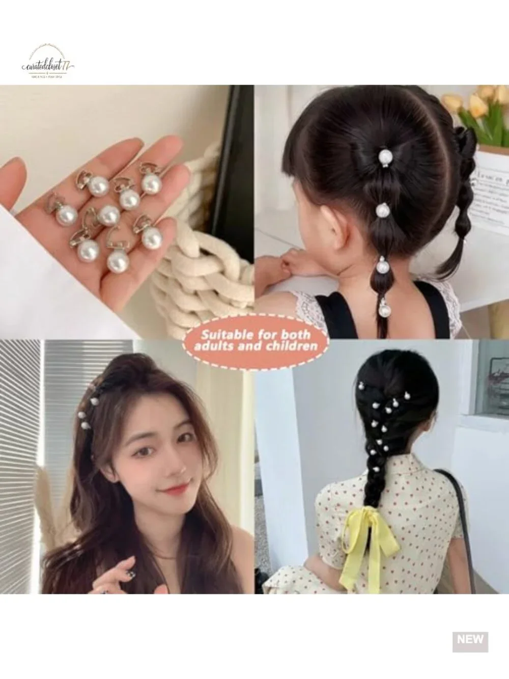 10 Piece Mini Pearl Hair Clips for Women, Sparkling Flower Clips